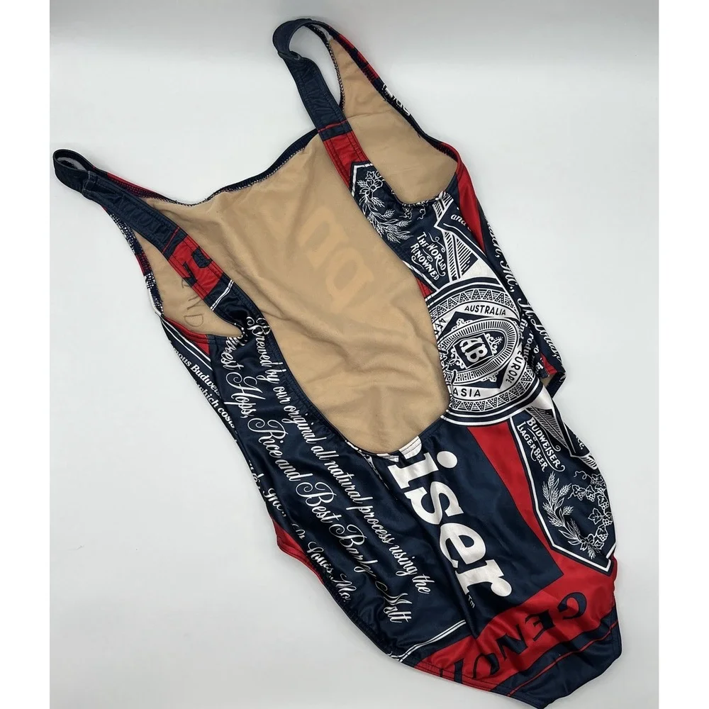 Vintage 90s Budweiser One Piece Bathing Suit Blue Red 11/12 - Picture 2 of 7